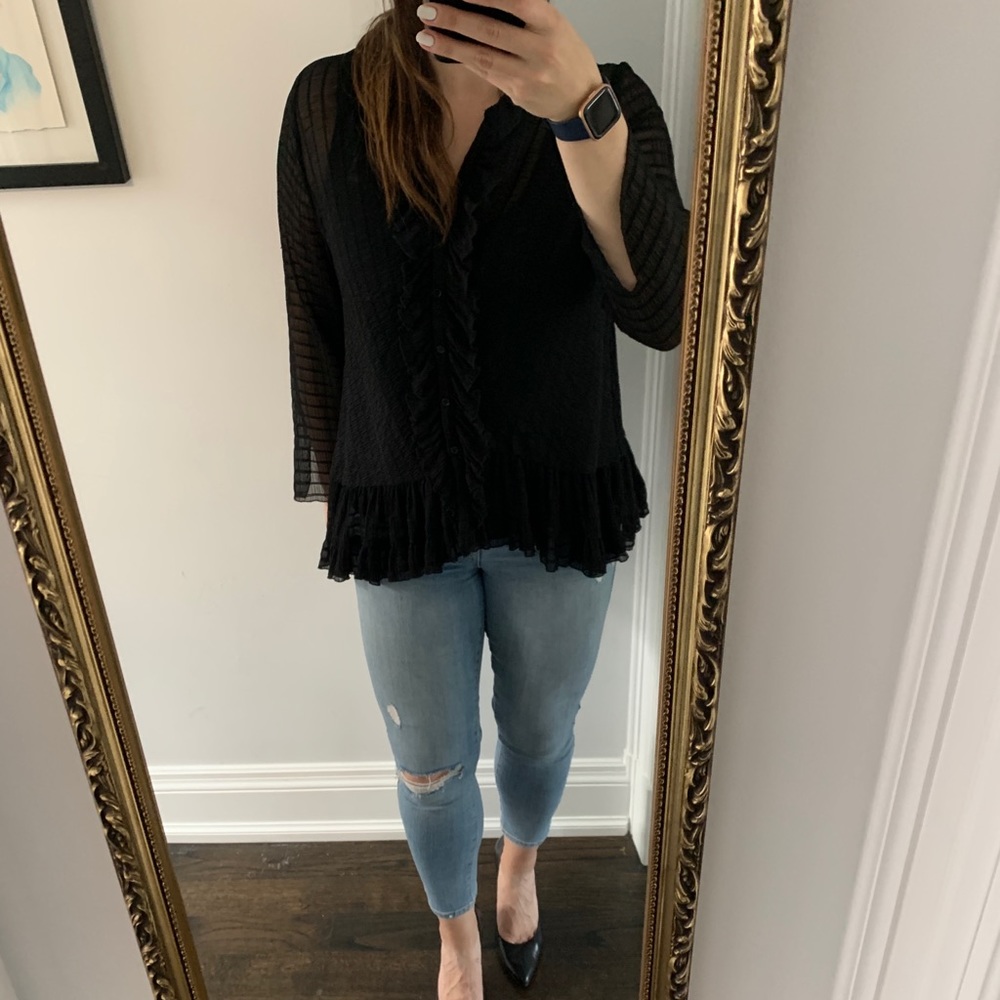 Zara Sheer Ruffled Blouse - Size XL